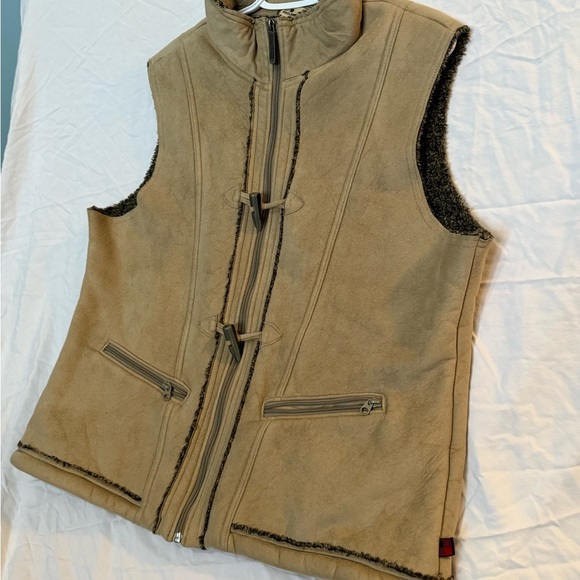 WOOLRICH Women's Faux Suede Vest KHAKI Lined Full Zip Up - Picture 3 of 6